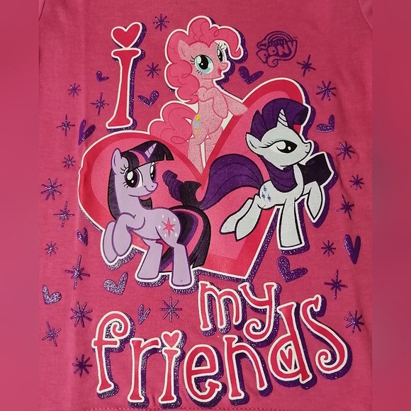 🔥SALE🔥 My Little Pony "I ❤️ My Friends" Sparkly Girl's T-shirt Tee NWT Size 2 - Picture 2 of 5